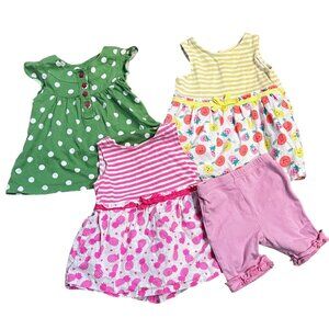 Bundle of 4 Baby Girls 12 Months Tank Top Shirts with Shorts Pink Fruit Multi